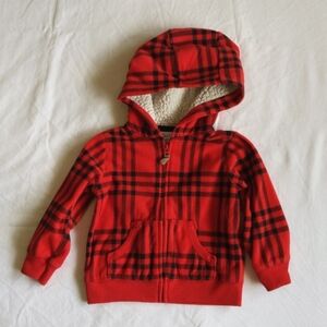 carter's red plaid fleece zip-up hoodie sweatshirt 12 months unisex baby